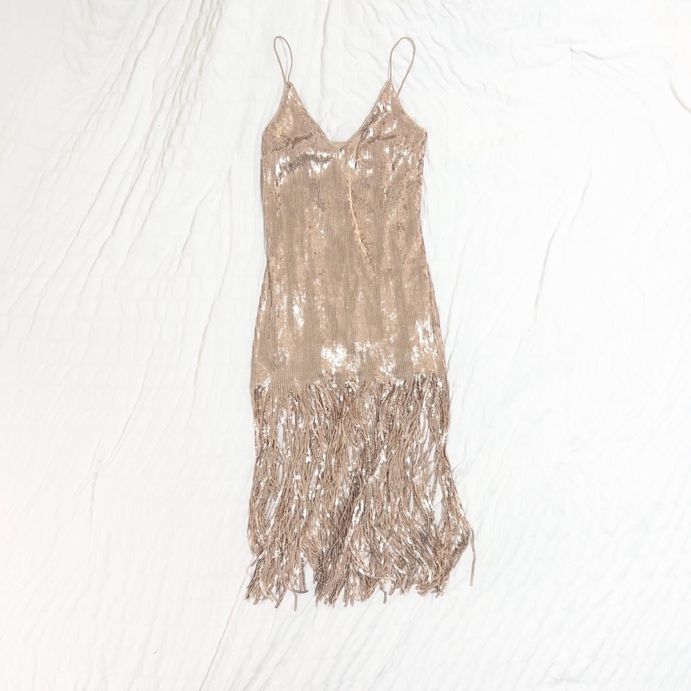Forever 21 Rose Gold Sequin Fringe Dress | Small | NWT